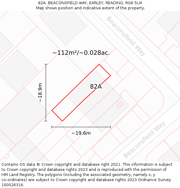 82A, BEACONSFIELD WAY, EARLEY, READING, RG6 5UX: Plot and title map