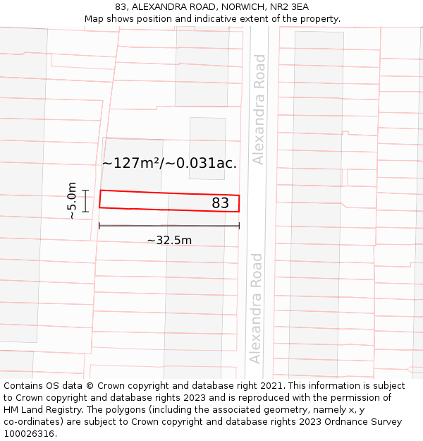 83, ALEXANDRA ROAD, NORWICH, NR2 3EA: Plot and title map