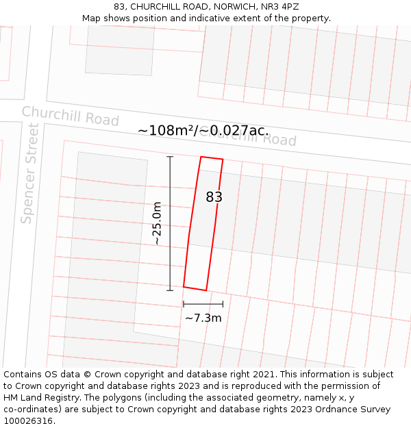 83, CHURCHILL ROAD, NORWICH, NR3 4PZ: Plot and title map