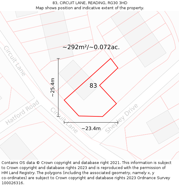 83, CIRCUIT LANE, READING, RG30 3HD: Plot and title map
