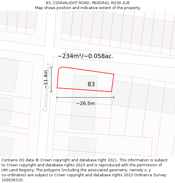 83, CONNAUGHT ROAD, READING, RG30 2UE: Plot and title map