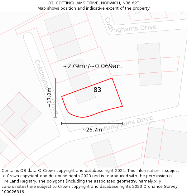 83, COTTINGHAMS DRIVE, NORWICH, NR6 6PT: Plot and title map