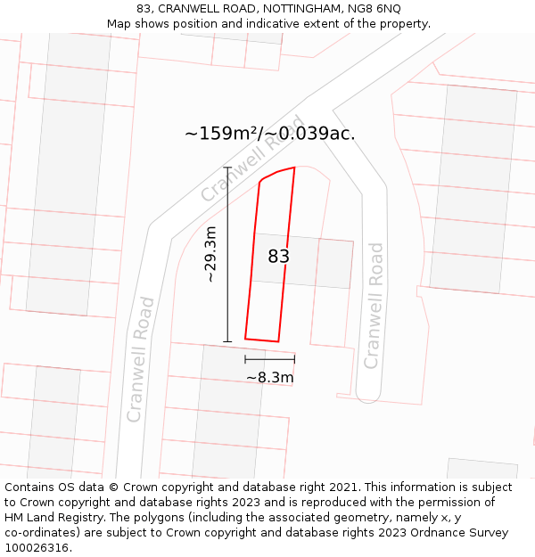 83, CRANWELL ROAD, NOTTINGHAM, NG8 6NQ: Plot and title map