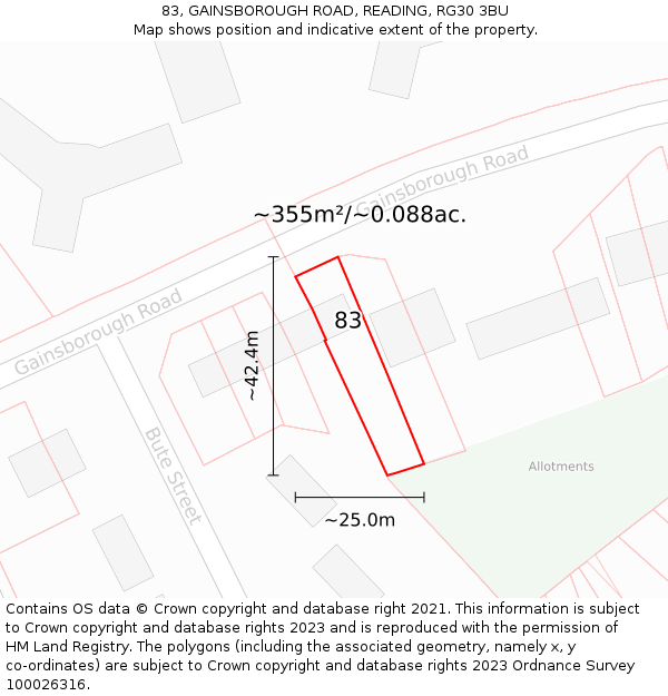 83, GAINSBOROUGH ROAD, READING, RG30 3BU: Plot and title map
