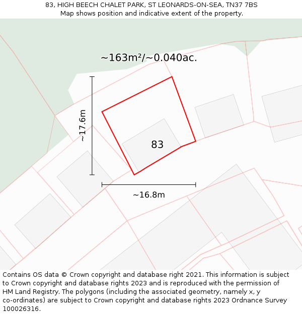83, HIGH BEECH CHALET PARK, ST LEONARDS-ON-SEA, TN37 7BS: Plot and title map