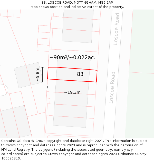 83, LOSCOE ROAD, NOTTINGHAM, NG5 2AP: Plot and title map