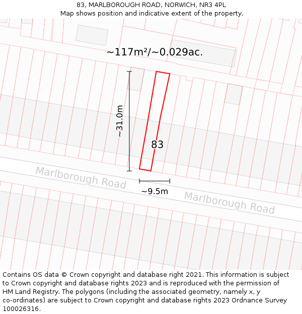 83, MARLBOROUGH ROAD, NORWICH, NR3 4PL: Plot and title map