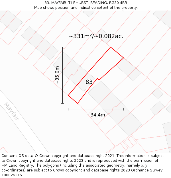 83, MAYFAIR, TILEHURST, READING, RG30 4RB: Plot and title map