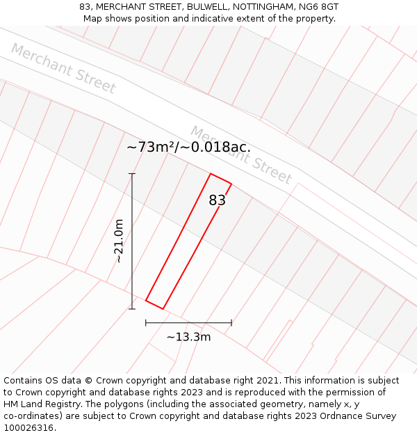 83, MERCHANT STREET, BULWELL, NOTTINGHAM, NG6 8GT: Plot and title map