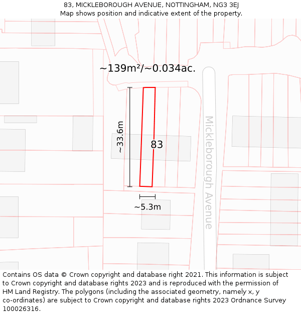 83, MICKLEBOROUGH AVENUE, NOTTINGHAM, NG3 3EJ: Plot and title map