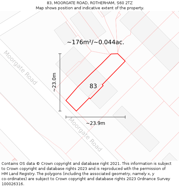 83, MOORGATE ROAD, ROTHERHAM, S60 2TZ: Plot and title map