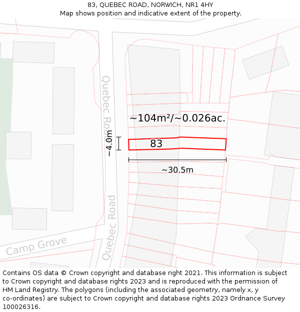 83, QUEBEC ROAD, NORWICH, NR1 4HY: Plot and title map