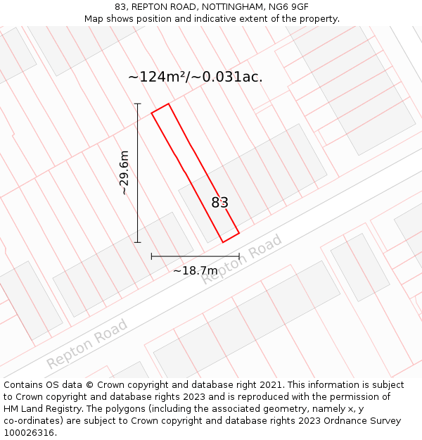 83, REPTON ROAD, NOTTINGHAM, NG6 9GF: Plot and title map