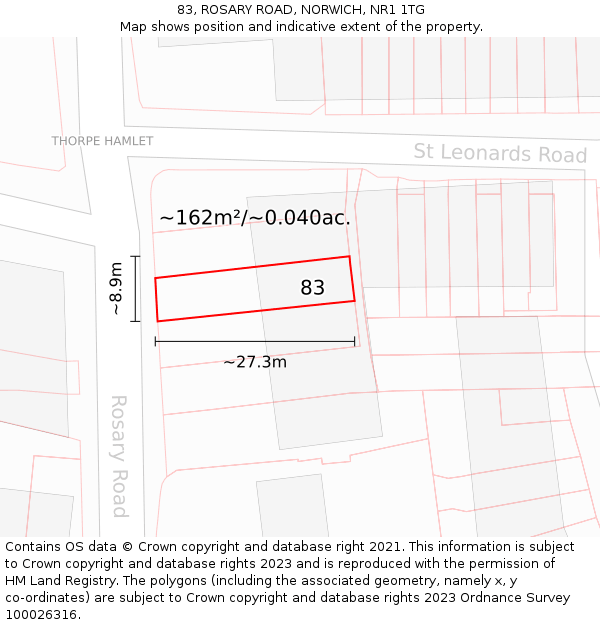 83, ROSARY ROAD, NORWICH, NR1 1TG: Plot and title map