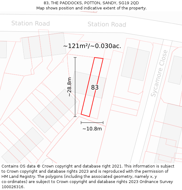 83, THE PADDOCKS, POTTON, SANDY, SG19 2QD: Plot and title map
