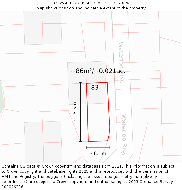 83, WATERLOO RISE, READING, RG2 0LW: Plot and title map