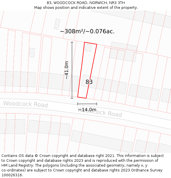 83, WOODCOCK ROAD, NORWICH, NR3 3TH: Plot and title map