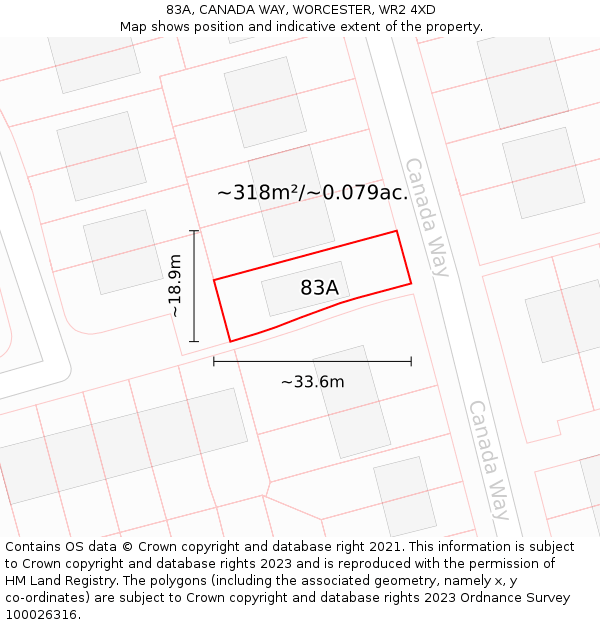 83A, CANADA WAY, WORCESTER, WR2 4XD: Plot and title map