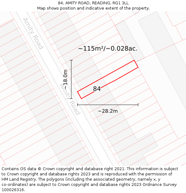 84, AMITY ROAD, READING, RG1 3LL: Plot and title map