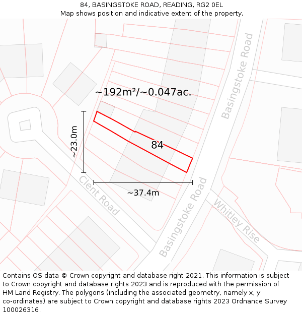 84, BASINGSTOKE ROAD, READING, RG2 0EL: Plot and title map