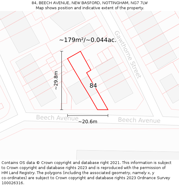 84, BEECH AVENUE, NEW BASFORD, NOTTINGHAM, NG7 7LW: Plot and title map