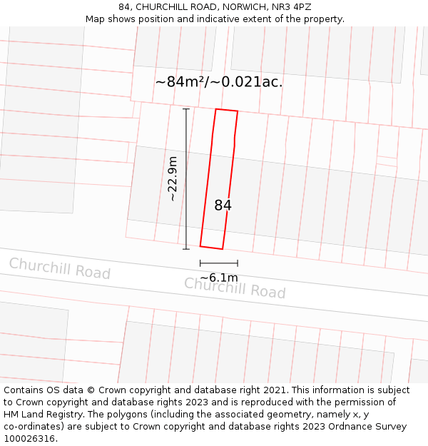 84, CHURCHILL ROAD, NORWICH, NR3 4PZ: Plot and title map