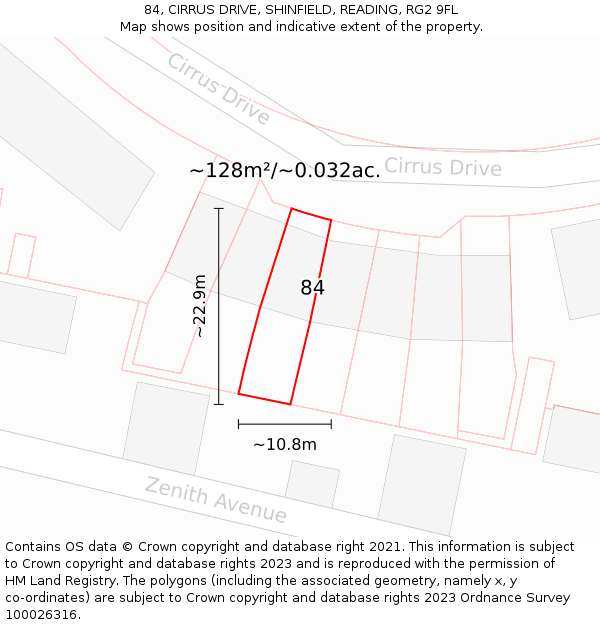 84, CIRRUS DRIVE, SHINFIELD, READING, RG2 9FL: Plot and title map