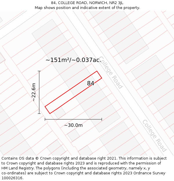 84, COLLEGE ROAD, NORWICH, NR2 3JL: Plot and title map