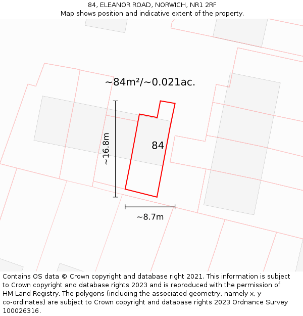 84, ELEANOR ROAD, NORWICH, NR1 2RF: Plot and title map