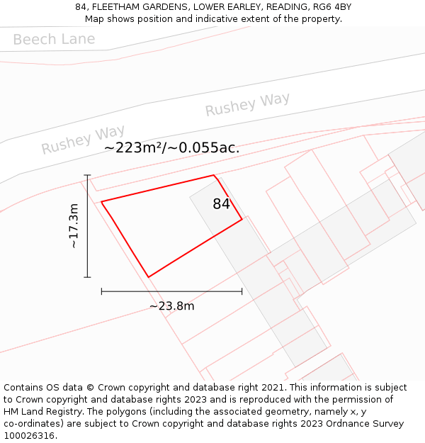 84, FLEETHAM GARDENS, LOWER EARLEY, READING, RG6 4BY: Plot and title map
