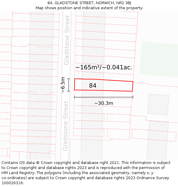84, GLADSTONE STREET, NORWICH, NR2 3BJ: Plot and title map