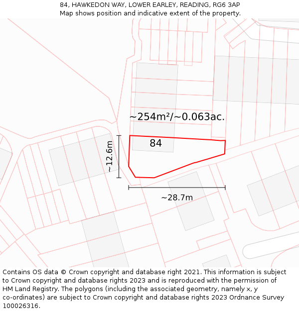 84, HAWKEDON WAY, LOWER EARLEY, READING, RG6 3AP: Plot and title map