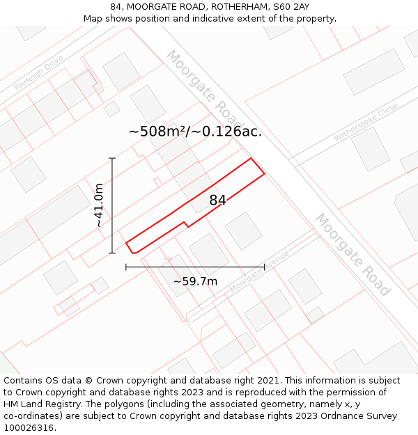 84, MOORGATE ROAD, ROTHERHAM, S60 2AY: Plot and title map