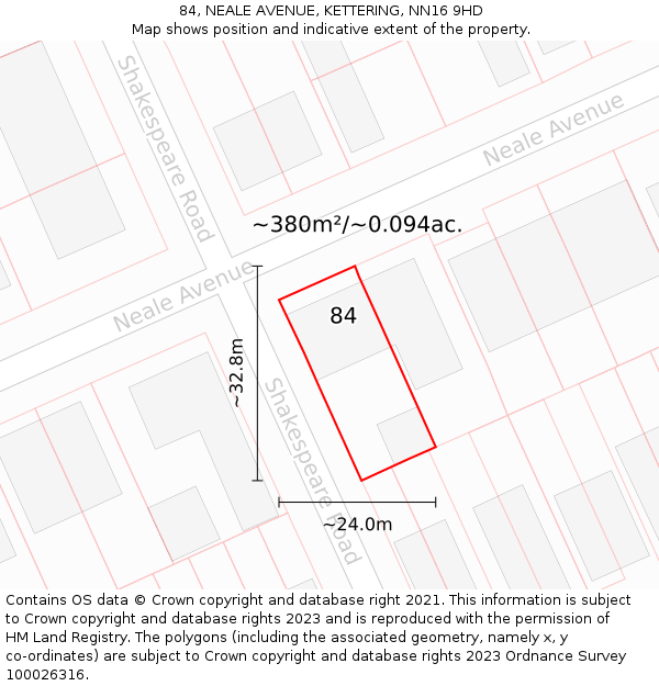 84, NEALE AVENUE, KETTERING, NN16 9HD: Plot and title map