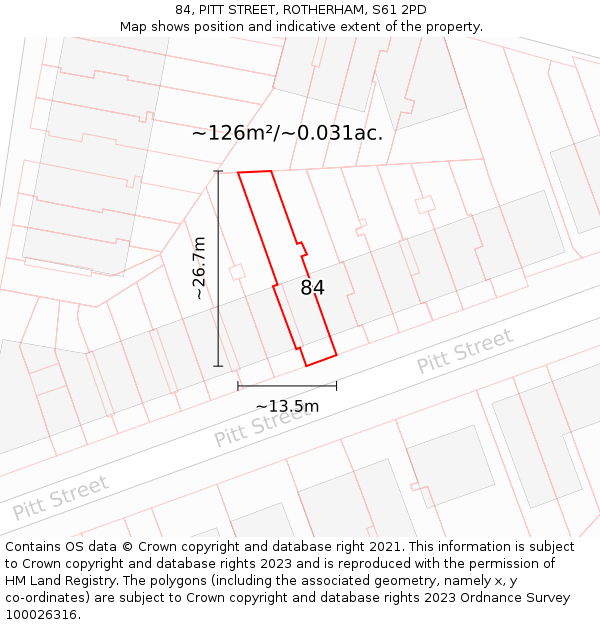 84, PITT STREET, ROTHERHAM, S61 2PD: Plot and title map