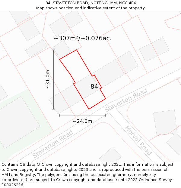 84, STAVERTON ROAD, NOTTINGHAM, NG8 4EX: Plot and title map