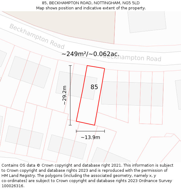 85, BECKHAMPTON ROAD, NOTTINGHAM, NG5 5LD: Plot and title map