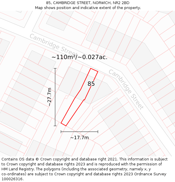 85, CAMBRIDGE STREET, NORWICH, NR2 2BD: Plot and title map
