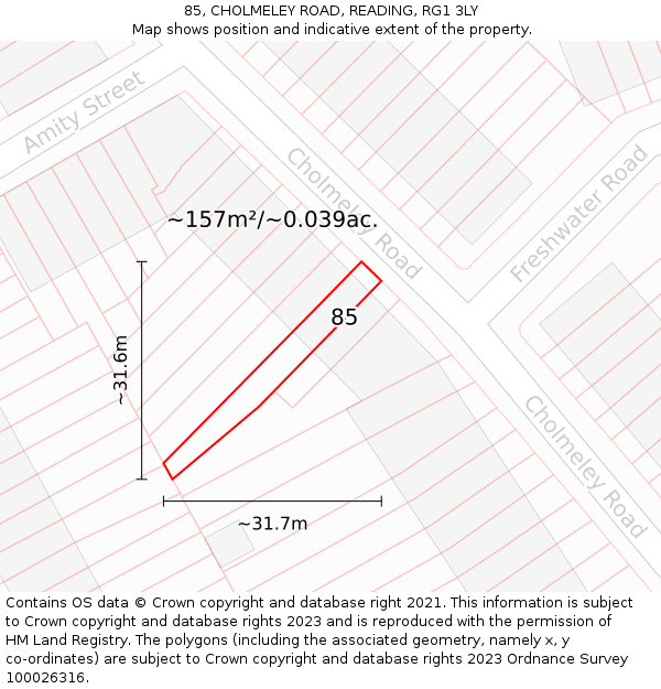 85, CHOLMELEY ROAD, READING, RG1 3LY: Plot and title map