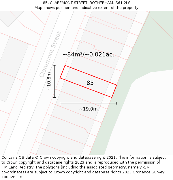 85, CLAREMONT STREET, ROTHERHAM, S61 2LS: Plot and title map