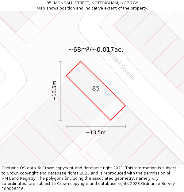 85, MONSALL STREET, NOTTINGHAM, NG7 7GY: Plot and title map