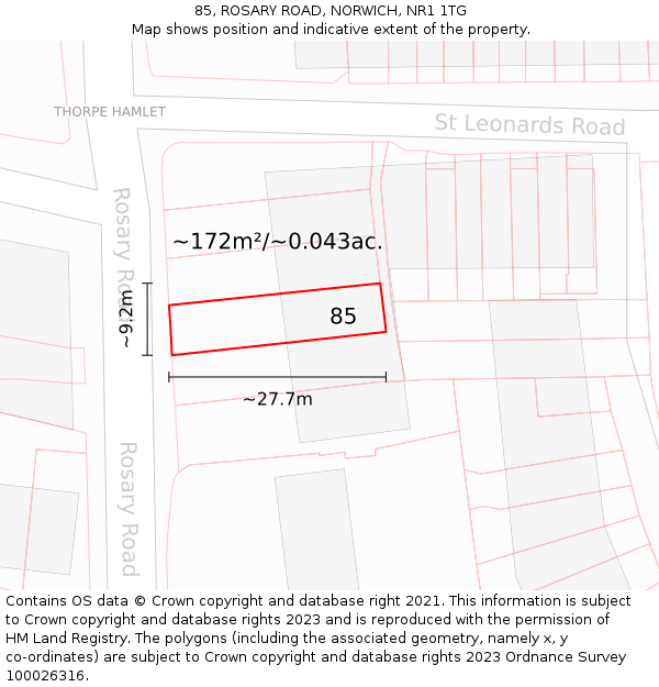 85, ROSARY ROAD, NORWICH, NR1 1TG: Plot and title map