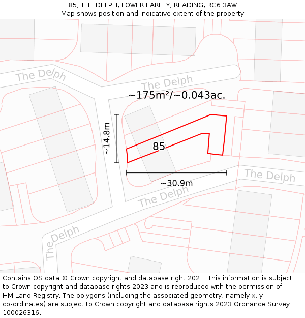 85, THE DELPH, LOWER EARLEY, READING, RG6 3AW: Plot and title map