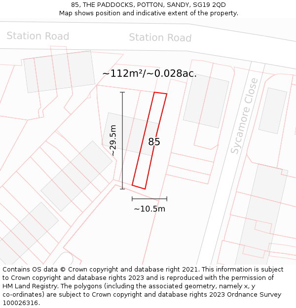85, THE PADDOCKS, POTTON, SANDY, SG19 2QD: Plot and title map