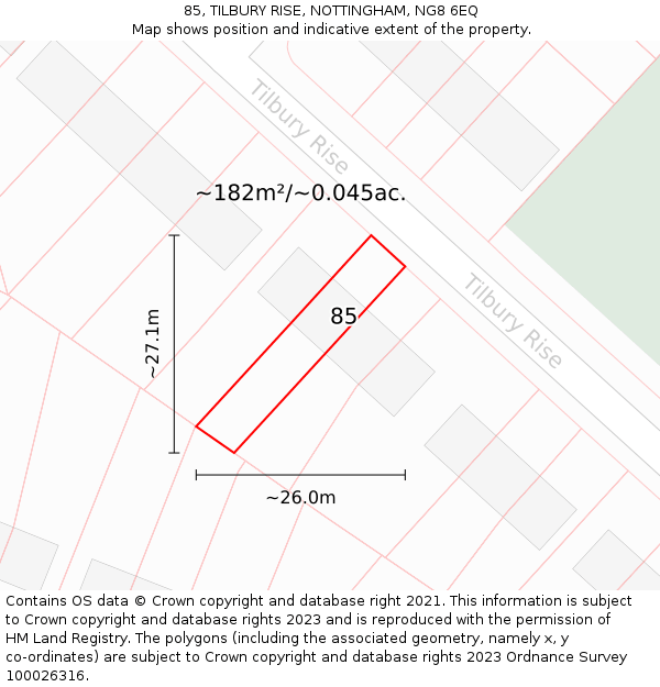 85, TILBURY RISE, NOTTINGHAM, NG8 6EQ: Plot and title map