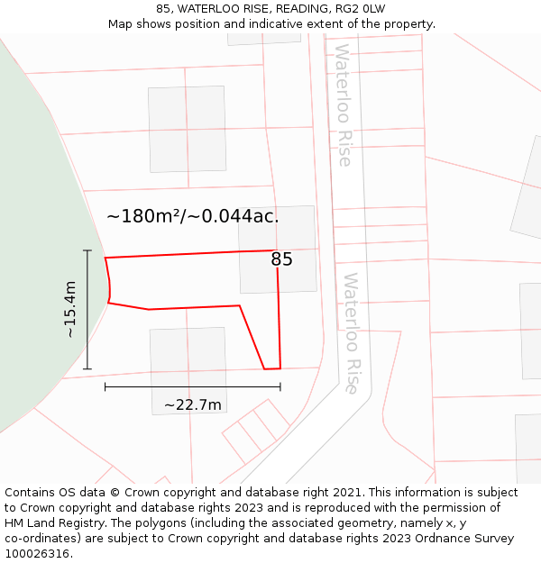 85, WATERLOO RISE, READING, RG2 0LW: Plot and title map