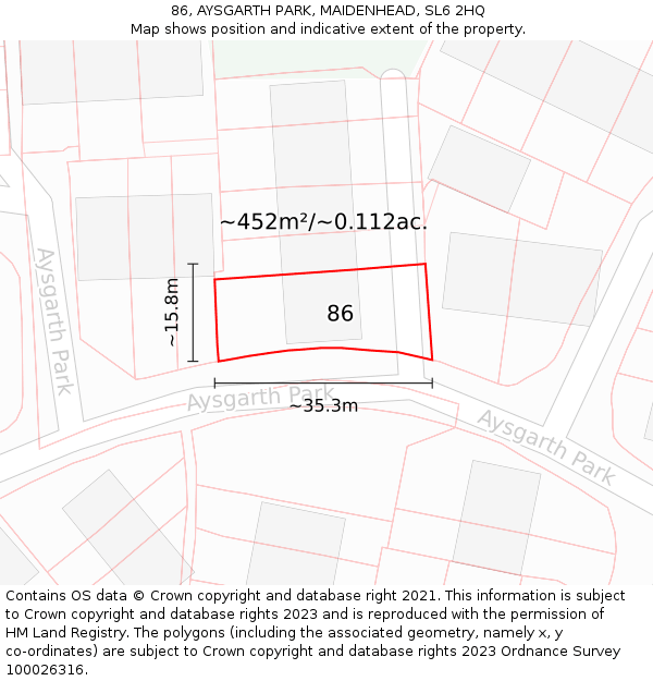 86, AYSGARTH PARK, MAIDENHEAD, SL6 2HQ: Plot and title map
