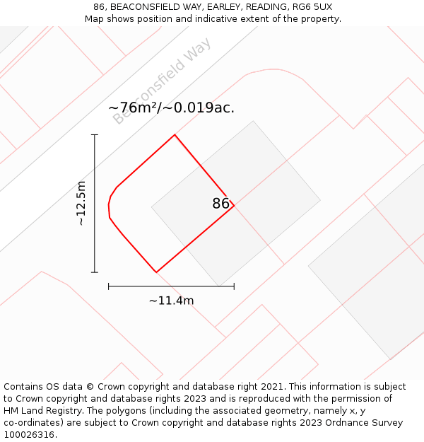 86, BEACONSFIELD WAY, EARLEY, READING, RG6 5UX: Plot and title map