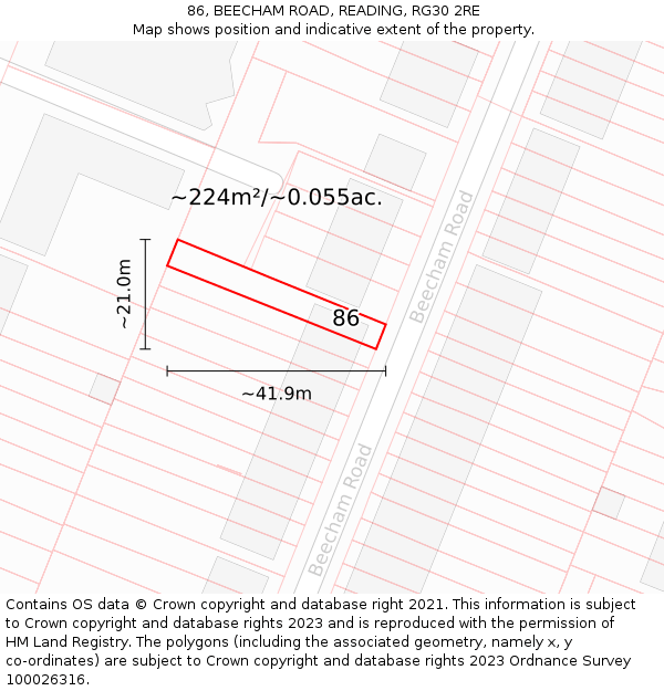 86, BEECHAM ROAD, READING, RG30 2RE: Plot and title map
