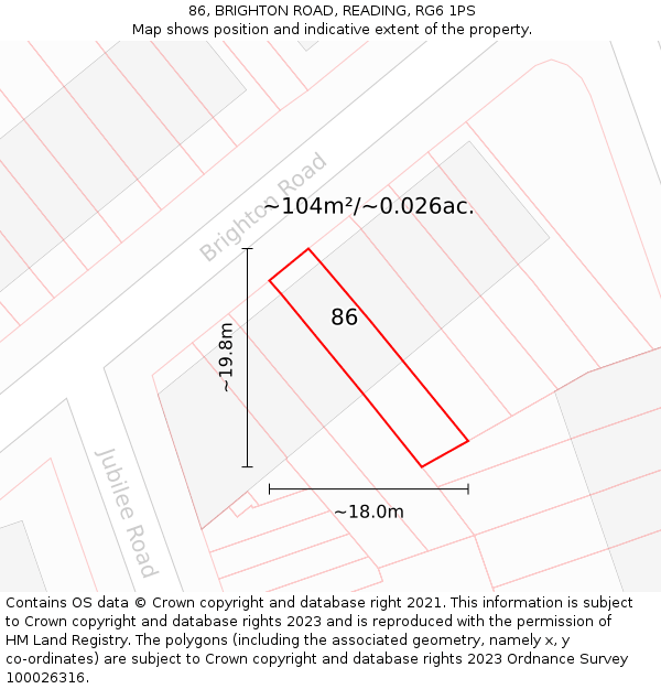86, BRIGHTON ROAD, READING, RG6 1PS: Plot and title map